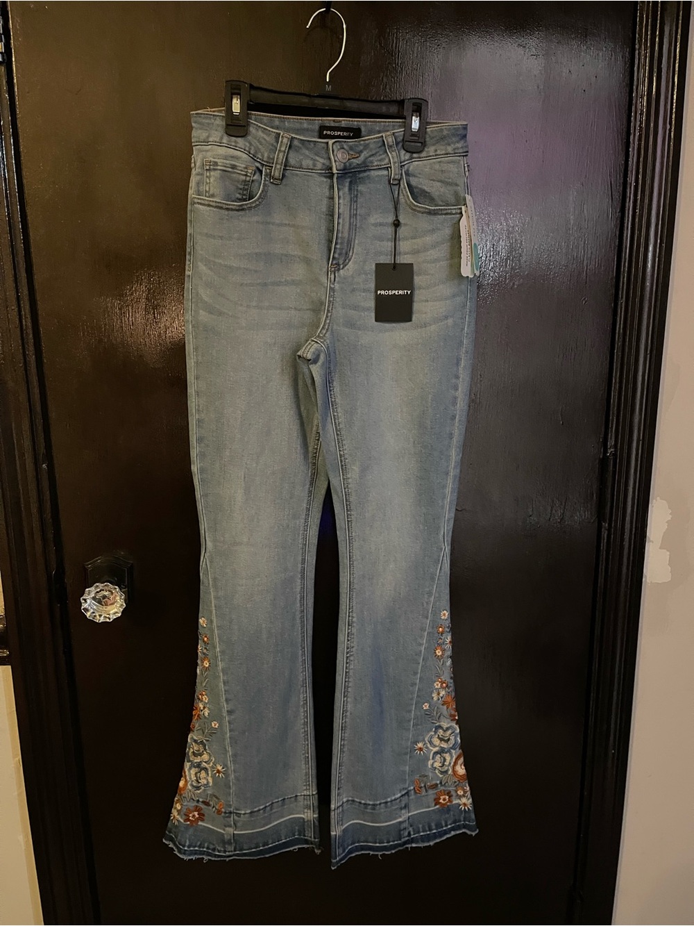 Prosperity Women's Light Blue Embroidered Flare Jeans